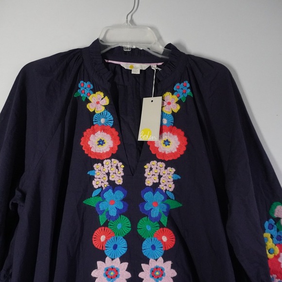 Boden Navy Blue Embroidered Floral Maxi Dress UK 12 US 8 NWT Beach Summer Kaftan - Picture 2 of 12